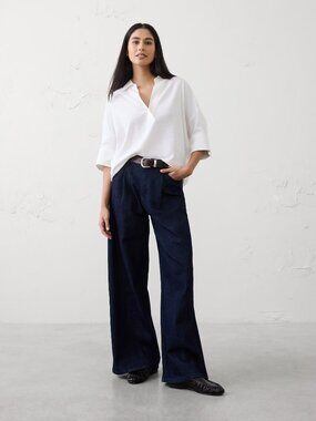 NWT! Banana Republic White Euro Linen-Blend Drapey Popover Shirt Top XS